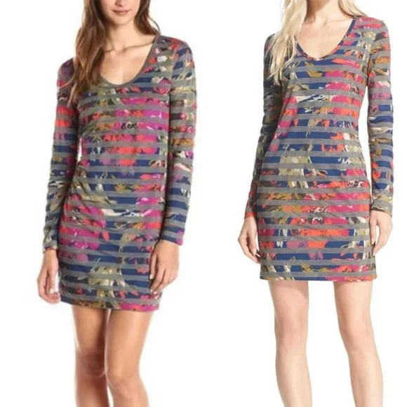 jersey wrap dress Blue Silver Stretch Jersey Long Sleeves Wrap Dress